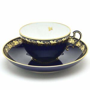 Art hand Auction Taza de Té Sable y Platillo Azul Ovoide Decoración de Oro 24K (No.108) Vajilla Occidental Hecha a Mano Azul Gordo Hecho en Francia Nuevo Sevres, utensilios de té, taza y plato, taza de te