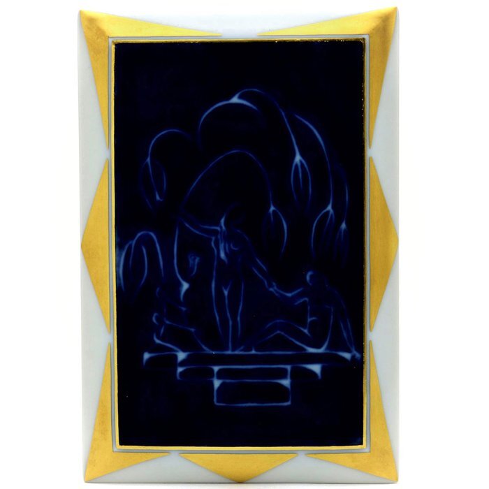 सेबल सिरेमिक प्लेट पेंटिंग एडम और ईव फिगर जीन ब्यूमोंट हार्ड पोर्सिलेन हाथ से पेंट किया हुआ आभूषण टाइल टैब नीला फ्रांस में निर्मित न्यू सेव्रेस, कलाकृति, चित्रकारी, अन्य