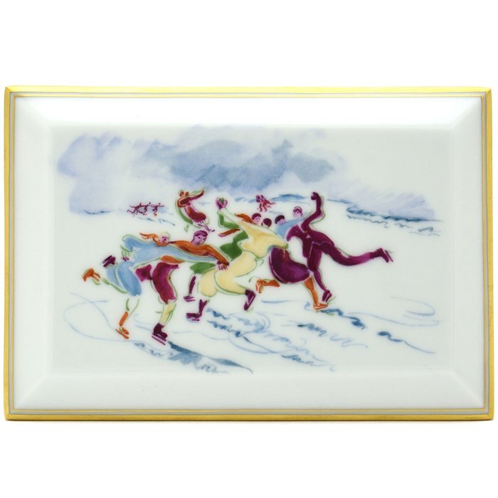 塞夫勒超稀有独一无二瓷器手绘陶瓷板画溜冰者插画艾德丽安·朱克拉瓷砖桌蓝硬瓷法国制造新塞夫勒, 艺术品, 绘画, 其他的