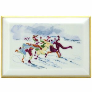 Art hand Auction Sevres Super rare one-of-a-kind porcelain hand-painted ceramic board painting skater illustration Adrienne Juclard tile table blue hard porcelain Made in France New Sevres, artwork, painting, others