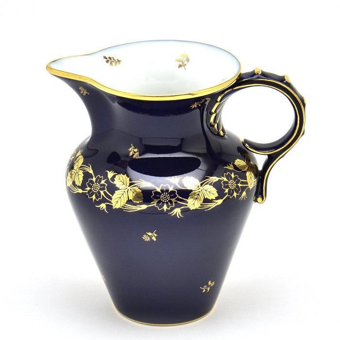 Jarra de crema Sable azul pálido y dorado decoración de oro de 24 quilates (No.108) Porcelana dura hecha a mano en Francia Nuevo Sevres, vajilla occidental, utensilios de té, desnatadora