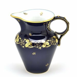 Art hand Auction Jarra de crema Sable azul pálido y dorado decoración de oro de 24 quilates (No.108) Porcelana dura hecha a mano en Francia Nuevo Sevres, vajilla occidental, utensilios de té, desnatadora