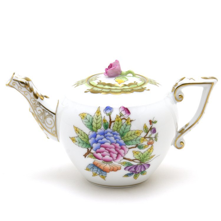 Tetera Herend (Mini) Victoria Bouquet Decoración de rosas Hecha a mano Porcelana pintada a mano Vajilla occidental Vajilla hecha en Hungría Nuevo Herend, vajilla occidental, utensilios de té, maceta