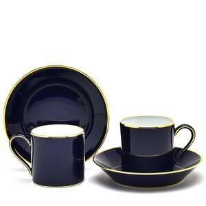Art hand Auction Sable Demitasse Cup & Saucer (Pair) Litron Fat Blue 24K Gold Line Handmade Hard Porcelain Western Tableware Made in France New Sevres, tea utensils, Cup and saucer, demitasse cup