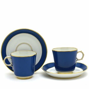 Art hand Auction Sable Demitasse Cup & Saucer (Pair) Pale Turquoise Blue 24K Gold Line Handmade Hand Painted Porcelain Western Tableware Made in France New Sevres, tea utensils, Cup and saucer, demitasse cup