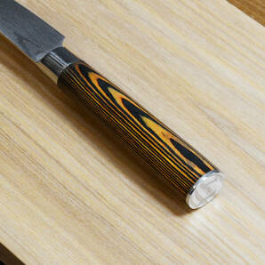 〈新品〉ペティナイフ 85mm 鞘付き ダマスカス模様ステンレス 天然パッカーウッド 料理包丁 洋包丁の画像4