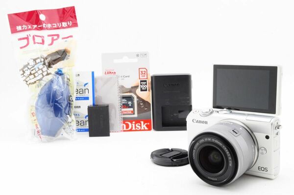 美品 Canon キャノン EOS M100 レンズキット SD(32GB)カード、おまけ付 1ヶ月保証付