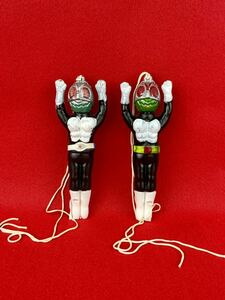 仮面ライダー1号(初期生産) 仮面ライダー2号(後期生産) ハッカパイプ 当時物 未使用品 ポリ人形 ソフビ