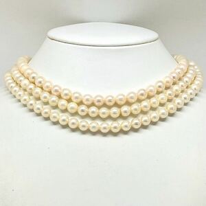 ［アコヤ本真珠ネックレス2点おまとめ］A 約102.5g 約7-8mm珠パール pearl necklace accessory jewelry シルバー silver DA0 ⑦