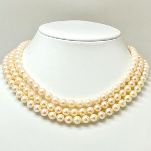 ［アコヤ本真珠ネックレス3点おまとめ］A 約93.7g 約7mm 珠パール pearl necklace accessory jewelry シルバー silver DA0 ①