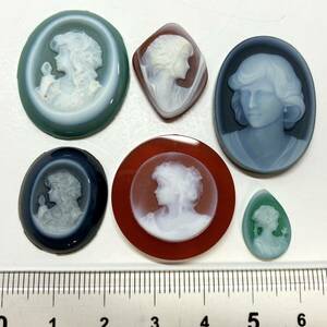 変形!!［ストーンカメオ6点おまとめ］A 20.5g 102.5ct ルース 裸石 彫刻 stone CAMEO ジュエリー アンティーク DE2