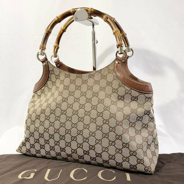 正規品 保存袋付き GUCCI グッチ ハンドバッグ GGキャンバス バンブー ベージュ ブラウン 茶色 キャメル 鞄 かばん 手提げ