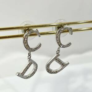 正規品 クリスチャンディオール Christian Dior ピアス ラインストーン シルバー CDロゴ 両耳 アクセサリー 揺れる スイングの画像5
