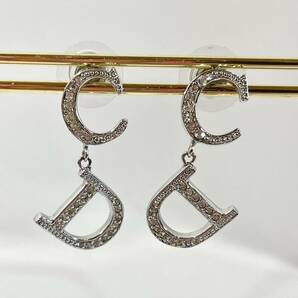 正規品 クリスチャンディオール Christian Dior ピアス ラインストーン シルバー CDロゴ 両耳 アクセサリー 揺れる スイングの画像2