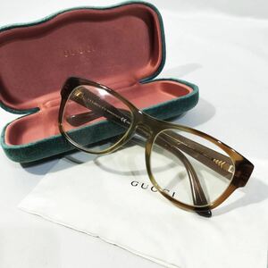 正規品 ケース付き GUCCI グッチ 眼鏡 メガネ 度なし 伊達 ブラウン 茶 べっこう べっ甲 男女兼用 ユニセックス メガネフレーム シンプル