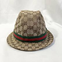 【美品】 正規品 グッチ XL バケットハット GGキャンバス シェリーライン 帽子 GUCCI ベージュ 大きいサイズ 大きめ ゴールド金具 ロゴ金具_画像2