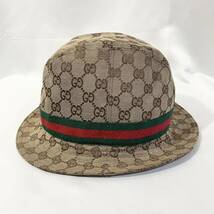 【美品】 正規品 グッチ XL バケットハット GGキャンバス シェリーライン 帽子 GUCCI ベージュ 大きいサイズ 大きめ ゴールド金具 ロゴ金具_画像5