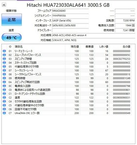 【使用 7241 時間】Hitachi 3.5 インチ ハードディスク 3TB HUA723030ALA641 デスクトップ用 