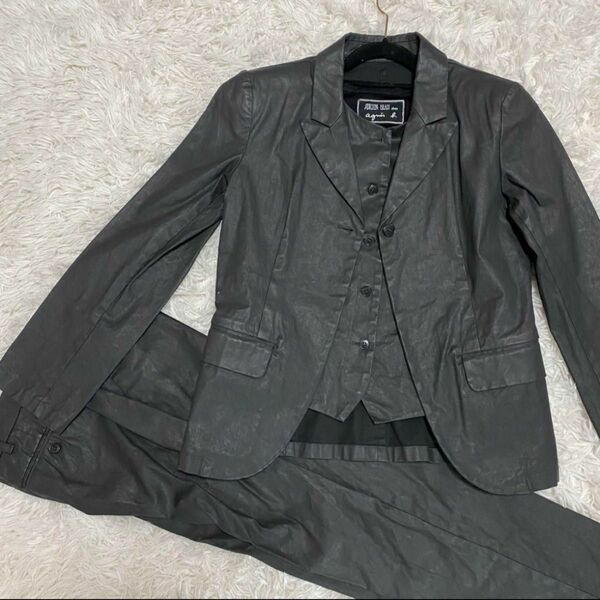 アニエスベー　スーツ　3ピース　ブラック セットアップ 黒 ジャケット ビジネス ブラック　