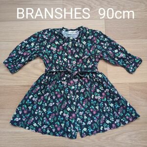 BRANSHES ブランシェス 花柄ガウンワンピース ネイビーブルー 90cm