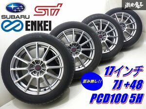 ●【歪み無し!!】 Subaru Genuine オプション STi ENKEI製 17 Inch 7J +48 PCD100 5H ECOS E1956215/55R17 GDB Impreza にて使用 棚R-6