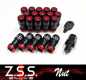 ☆Z.S.S. レーシングナット M12×P1.5 アルミカラー付 スチールナット 20本 専用工具 キズ防止 デリカ D:5 ランエボ ランサー 新品 ZSS