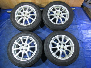 激安即決！VAGGIO 15-6J 4H/100 ET40 + DUNLOP 185/65R15 2021年製 中古4本 ｂB デミオ ティーダ カローラ ウィングロード T008347