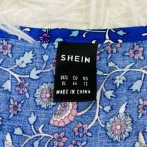【224】SHEIN シーイン ロングワンピース 花柄 ネイティブ 長袖 フレア ブルー 春 ビスコース XLサイズ_画像5