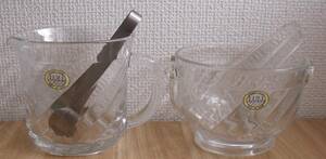  Sasaki стекло ведерко для льда & питчер 2 позиций комплект щипцы 2 шт имеется лед inserting SASAKI GLASS Showa Retro редкий товар товары долгосрочного хранения 