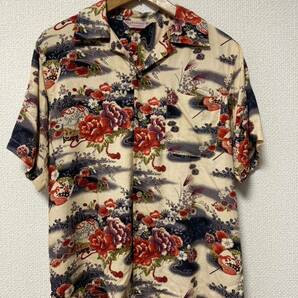 HONOLULU  アロハシャツ メンズMサイズ 古着 花柄 うちわ柄 長期保管品 ヴィンテージ品の画像1