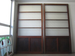  Taisho ~ Showa era the first period old tree frame. diamond glass door 4 sheets / fittings sliding door door reform war front antique 