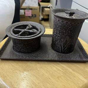 A4-59 ◇古い 鉄製 煙草灰皿セット煙草入れ 煙草盆 茶器具？ 鉄◇喫煙具 当時物の画像1