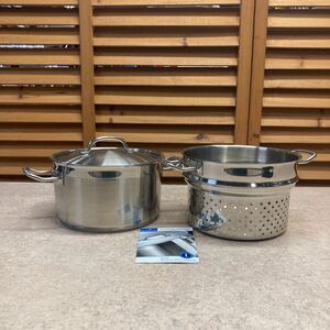 Y free shipping ^039 unused goods [CUCINAkchi-na] two-handled pot & pasta pan set IH correspondence 18/10 stainless steel 