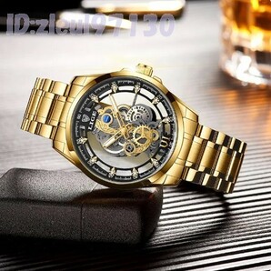 ab2280: 海外トップブランド メンズ高級腕時計 機械式スケルトンダイヤル手巻き ストーンステンレスバンド ウォッチの画像8