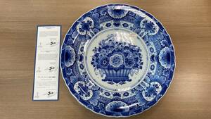 【保管品】ROYAL DELFT ロイヤルデルフト オランダ 大皿 絵皿 陶器 飾り皿 約41cm フラワー 花 プレート ブルー