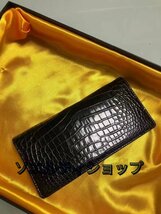 総クロコ クロコダイル本革 長財布 二つ折り ワニ革 本物 カード入れ センター取り 腹部革使用 ウォレット レザー財布 小銭入れなし 薄い_画像6