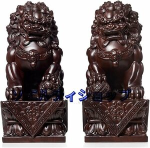 新入荷☆獅子狛犬風水開運置物 招財雄雌セット一対木製彫刻 風水・開運 置物運気アップ魔除けお守り 縁起物金運祈願