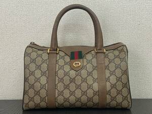 GUCCI グッチ オールドグッチ シェリーライン GG柄 ハンドバッグ ミニボストンバッグ PVC×レザー ベージュ×ブラウン 116.02.006