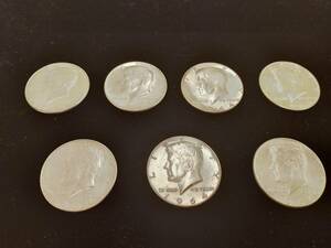 【海外コイン】アメリカ USA 1964 ケネディ ハーフダラー 50セント 銀貨 7枚セット