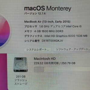 ★Apple MacBook Air 13-inch 2015 i5@1.6G/4G/SSD256G/OS12/放電179の画像2