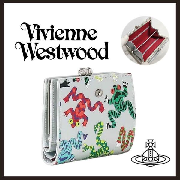 ○★新品 未使用 vivienne westwood フロッグ コンパクト折財布 ガマ口ウォレット シルバー○●