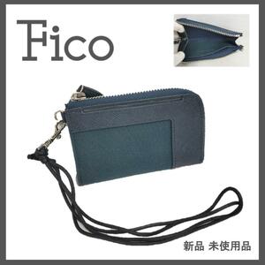 ●○新品 未使用 Fico 定番 ネックストラップ付ミニウォレット ネイビー○●