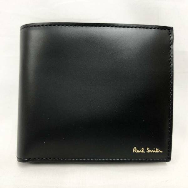 ○★新品未使用箱付　Paul Smith (ポールスミス)　マルチストライプ　ミニクーパープリント　二つ折り財布　ブラック★○