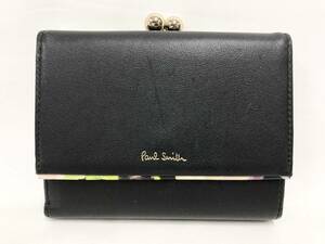 ○★訳有り 新品未使用　Paul Smith (ポールスミス)　ヘイジーパンジートリム2　がま口3つ折り財布　ブラック★○