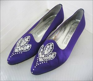 Bana8◆シャルルジョルダン スパンコール ストーン パンプス 5 紫 靴
