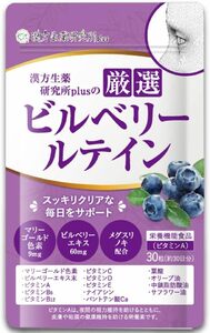 30粒 (x 1) 漢方生薬研究所 ビルベリー・ルテイン 1袋(30日分) 栄養機能食品 ビルベリー 60mg ビタミンA B パ