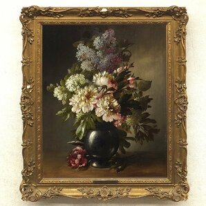 【GLC】Lazlo LEROA 「花」 ◆百貨店取扱・油彩15号 19世紀から20世紀初頭絵画 逸品!の画像1