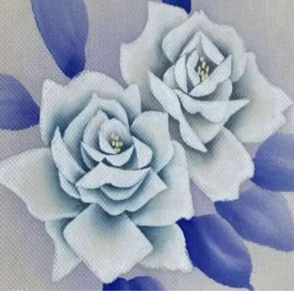 正絹、青みがった白薔薇 名古屋帯