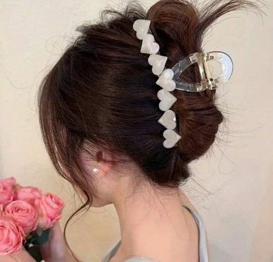 ヘアクリップハートバンスクリップ　ホワイトハート　新品未使用