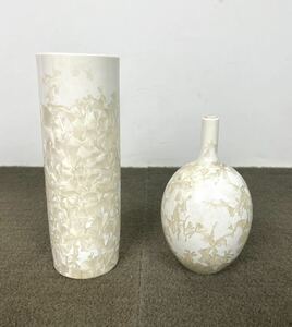 ●詳細不明 フラワーベース 花器 花瓶 結晶釉花器 雪 桜 結晶 ホワイト 白 ジャポニスム アール ヌーヴォー CAG SU 釉磁器 陶器 モダン●